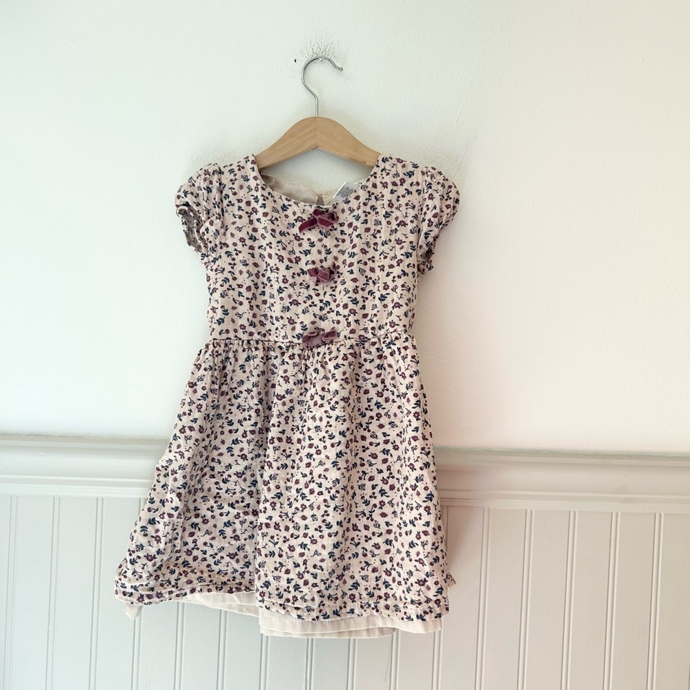 Nicole Miller 4T Cream Pink Dress with Navy & Burgundy Floral Print